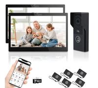 2-cable de vídeo timbre de la puerta del sistema de intercomunicación con cámara de 1080P y 10 pulgadas de pantalla táctil, WiFi kit de teléfono de la puerta de vídeo (Black-2)