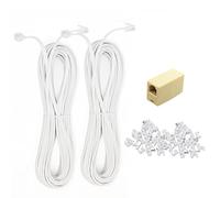 2 cables de extensión de teléfono macho a macho de 30 pies con enchufe estándar RJ11 6P4C y acoplador de 1 pulgada, 50 soportes de abrazadera de cable