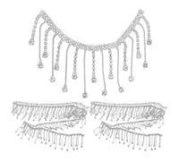 2 cadenas de accesorios de borlas, adornos de borlas, adornos de borlas plateadas, cadena de pedrería, adornos de borlas de pedrería, adornos de diamantes para vestido