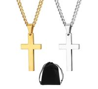 2 cadenas de cruz con 1 bolsa de terciopelo negro, colgante de cruz de acero inoxidable, juego de cadena de oro y plata, accesorios de moda para hombres y mujeres, Metal.