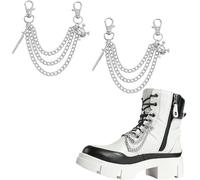 2 cadenas de zapatos de varias capas de plata punk para botas y tenis, dijes de cordones de metal vanguardistas, decoraciones góticas de calzado, accesorios elegantes para hombres y mujeres, Medium