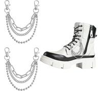 2 cadenas de zapatos de varias capas de plata punk para botas y tenis, dijes de cordones de metal vanguardistas, decoraciones góticas de calzado, accesorios elegantes para hombres y mujeres, Medium