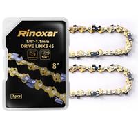 2 Cadenas para Motosierra de 8 Pulgadas, Doradas, 1/4", 1,1 mm (.043"), 45 Eslabones de Arrastre, Cadenas de Repuesto de Alta Precisión, Compatibles con RINOXAR PowerCut X9, PowerCut X9 PRO, RangEvo X