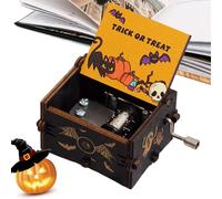 2. Caja de música de madera para Halloween - Manual Crank Music Box - Diseño de calabaza, música temática de Halloween, regalo para la primavera, estilo vintage, piel interior de Halloween, caja de