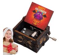 2. Caja de música de madera para Halloween - Manual Crank Music Box - Diseño de calabaza, música temática de Halloween, regalo para la primavera, estilo vintage, piel interior de Halloween, caja de