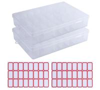 2 cajas clasificación de piezas pequeñas, caja compartimentos, caja clasificadora compartimentos, transparente, reutilizable, 24 compartimentos, con 2 hojas adhesivas, para guardar objetos pequeños