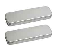 2 cajas de almacenamiento de metal para bolígrafos con tapa, fácil de transportar, contenedor de papelería, almacenamiento de metal, suministros escolares simples