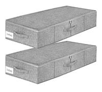 2 cajas de almacenamiento para debajo de la cama, cajonera plegable para debajo de la cama, organizador con cremallera y asa para zapatos, cojines, ropa, mantas, edredones, color gris