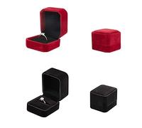 2 Cajas de Anillo de Terciopelo, Caja de Regalo de Terciopelo Clásico, Caja de Anillo de Compromiso, para Proposición y Boda (Rojo, Negro)