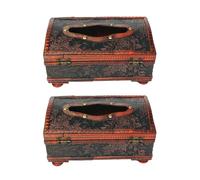 2 cajas de pañuelos de papel de madera con diseño de anillo de cobre retro vintage, decoración: rojo retro