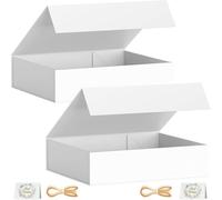 2 cajas de regalo, 30 x 20 x 7,6 cm, cajas de regalo para presentaciones con cierre magnético de párpado, plegable, para caja de proposal de novio, boda, Navidad, Halloween, cumpleaños (Blanco)