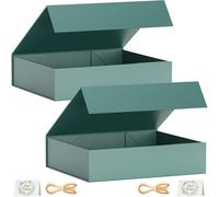 2 cajas de regalo, 30 x 20 x 7,6 cm, cajas de regalo para presentaciones con cierre magnético de párpado, plegable, para caja de proposal de novio, boda, Navidad, Halloween, cumpleaños (Verde)
