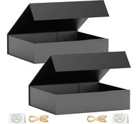 2 cajas de regalo, 30 x 20 x 7,6 cm, cajas de regalo para presentaciones con cierre magnético y rectángulo plegable para Groomsman Proposal Box, Navidad, Halloween, cumpleaños (negro)