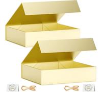 2 cajas de regalo, 30 x 20 x 7,6 cm, cajas de regalo para presentaciones con cierre magnético y rectángulo plegable para Groomsman Proposal Box, Navidad, Halloween, cumpleaños (dorado)
