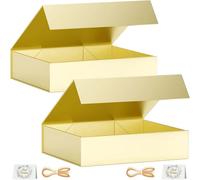 2 cajas de regalo, 30 x 20 x 7,6 cm, cajas de regalo para presentaciones con cierre magnético y rectángulo plegable para Groomsman Proposal Box, Navidad, Halloween, cumpleaños (dorado)