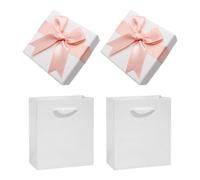 2 Cajas De Regalo Con Lazo Rosa, 2 Bolsos Blancos, Caja De Almacenamiento De Joyas Con Tapa, Caja De Regalo Pequeña Clásica Simple, Caja De Regalo Para Pulsera Y Collar
