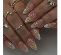 2 Cajas De Uñas Artificiales Francesas En Forma De Almendra, Uñas Artificiales Con Lazo De Phnom Penh, Modernas Y Elees, Aptas Para Fiestas De Cumpleaños Y Bodas.