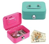 2 cajas pequeñas de 11,5 x 8,5 x 5 cm, cada caja de dinero para niños con 2 llaves, se puede cerrar, adecuada para caja fuerte, caja de propinas y caja de dinero (verde + rosa)