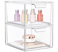 2 cajones organizadores apilables - organizador de maquillaje - caja transparente de acrílico con 16 alfombrillas antideslizantes - gavetas organizadoras para baño, tocador, cómoda y escritorio