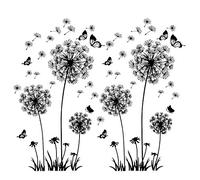 2 calcomanías de pared negras con dientes de león para decoración de paredes, XXL grandes flores león plantas pegatinas adhesivas, murales para sala estar dormitorio antesala pasillo ventana 165x130cm