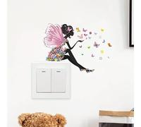 2 calcomanías decorativas de vinilo para pared con diseño de hada y mariposas para niñas y niños sentados en la parte superior (15 x 11)