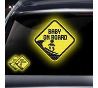 2 calcomanías reflectantes de advertencia de seguridad para bebés, color amarillo brillante, duradero (Surf Baby on board)