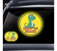 2 calcomanías reflectantes de advertencia de seguridad para bebés, color amarillo brillante, duradero (dinosaurio bebé a bordo)
