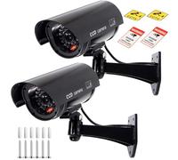 2 cámaras falsas para exteriores, cámara de seguridad falsa, cámara de vigilancia CCTV, con LED intermitente rojo, cámara de seguridad falsa para interior y exterior, color negro