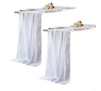 2 caminos de mesa de gasa de 70 x 300 cm, mantel transparente a rayas en colores lisos para bodas, cumpleaños, fiestas, decoración de poliéster suave, para mesa de comedor, bufé, banquete, blanco y