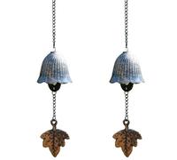 2 campanillas de viento de hierro fundido retro estilo templo japonés, campanas de la suerte, campanas de bronce antiguo y diseño de hoja de arce, decoración de patio zen, adecuadas para uso en