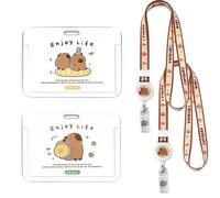 2 Capybara Tarjetero Colgante, Capybara Porta Tarjetas Identificativas, Capybara Lanyard con Tarjetero, Cordón Retráctil, ID Card Badges Holder Extensible(Hamburger+Baguette)