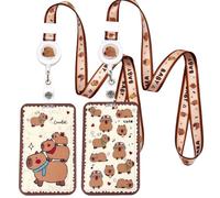 2 Capybara Tarjetero Colgante, Music Capybara Porta Tarjetas Identificativas, Capybara Lanyard con Tarjetero, Cordón Retráctil, ID Card Badges Holder Extensible