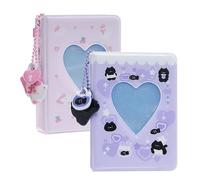 2 carpetas para tarjetas de fotos, mini álbum de fotos Kpop, carpeta de tarjetas de fotos hueca Kpop Love Heart de 3 pulgadas, mini soporte para tarjetas de fotos para coleccionar con colgante, 40