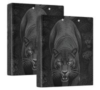 2 carpetas redondas para cuaderno de 1.5 pulgadas con cubierta de bolsillo, 1/2 paquetes de carpetas para la escuela de tapa dura, Black Panther Jungle Predator