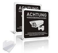 2 carteles de videovigilancia de propiedad privada, autoadhesivos, con aviso GDPR, 15 x 15 cm, aluminio, señales de vigilancia de cámara y 4 agujeros perforados