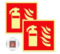 2 carteles luminosos de extintor de incendios, 15 x 15 cm, PVC, autoadhesivos, señales de seguridad según ISO para casa, oficina, construcción, coche