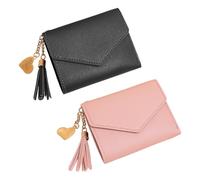 2 Carteras Cortas para Mujer, Cartera De Piel Sintética, Cartera Bonita, Cartera Portátil, Cartera Compacta (Rosa, Negro)