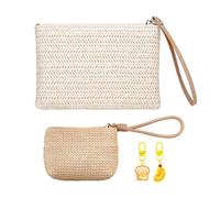 2 Carteras De Paja Y 2 Llaveros, Bolsos De Verano De Moda, Mini Bolsos De Cambio, Divertidos Coles En Forma De Comida, Accesorios De Viaje.