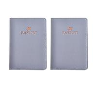 2 carteras de piel sintética para pasaportes, elegante patrón en relieve, funda protectora para pasaportes, tarjetas esenciales, organizadas, cartera de viaje en relieve, Gris, Belleza masiva