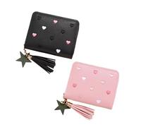 2 Carteras Para Mujer Con Colgante De Estrella, Cartera De Piel Sintética Con Ranuras Para Tarjetas Y Compartimentos, Cartera Con Patrón De Corazón Bordado De Color Sólido, Tarjetero Para Mujer
