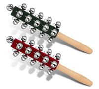 2 cascabeles de mano de Navidad con mango de madera, campanas de trineo de Navidad, cascabeles de cascabel, sonajero de percusión musical, campanas de mano, regalos de Navidad (rojo, verde)