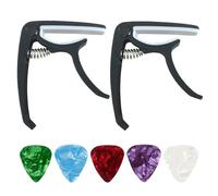 2 Cejillas Multifuncionales para Guitarra con 5 Púas - Accesorios de Afinación para Acústica, Eléctrica y Ukelele (Negro, Blanco)