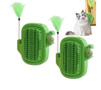 2 Cepille de masa de gato, peine de masaje de pincel de pared de gato con juguetes de plumas y bola de hierba gatera para gatos interiores, cepillos de aseo de gatos para cabello largo y corto