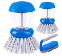 2 Cepillo Dispensador Jabon Cocina Fregaplatos mas 1 Cepillo Limpieza Hogar - Cepillo con Dispensador de Jabon Lavar Platos Cocina - Estropajo Silicona Friegaplatos Palma - Limpiar Vajilla Fregadero
