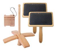 2 cepillos de cardado de madera con eje de gota de madera, peine limpiador de fieltro de aguja de lana para alfombras, proyectos de fieltro, mezcla y cardado de lana (M)
