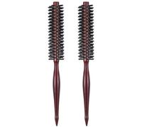 2 cepillos de cerdas para barba, cerdas pequeñas de jabalí, cepillo redondo para el pelo natural, para secar con secador con mango de madera, para mujeres y hombres, pelo corto, pelo largo, flequillo