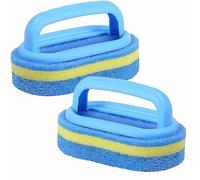 2 cepillos de esponja de limpieza de baño con mango de plástico, estropajo multifunción para azulejos de cocina, bañera e inodoro, diseño duradero, color azul
