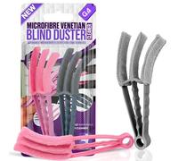 2 cepillos de Microfibra para Limpiar persianas venecianas en seco y húmedo con 3 Puntas (Gris y Rosa)