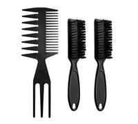 2 Cepillos Negros para Barba Con 1 Peine de Pelo, Cerdas Suaves, Peluquería, Desvanecimiento, para Hombre - Accesorios de Peluquería