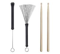 2 Cepillos Para Tambor Y 1 Par De Baquetas De Madera, Cepillos Para Tambor Retráctiles, Cepillos De Alambre De Mango Largo, Accesorios De Percusión